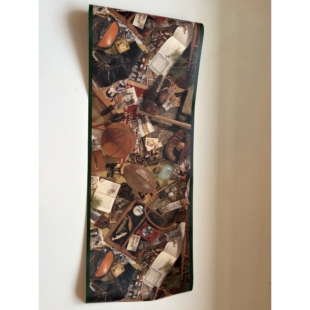 Vintage sports memorabilia wallpaper border